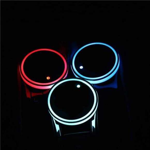 LED Light Car Cup Coasters 2-Pack Cup Holder Anti Slip Rubber Vehicle 7 Colors - Picture 4 of 8